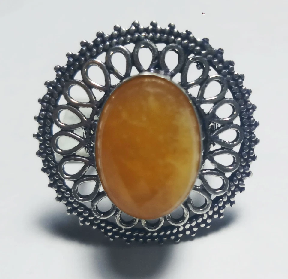 Orange Onyx Oval Shape Gemstone Handmade Ring Jewelry Ring Size 7.5 Inches - Image 2 of 4