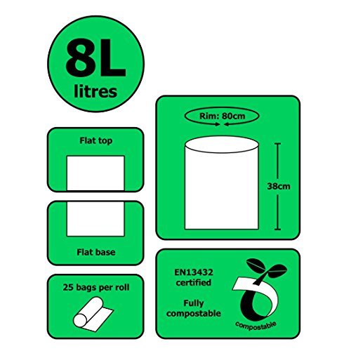 8 Litre x 150 bags Compostable 8L Kitchen Caddy Liners Food Waste Bin