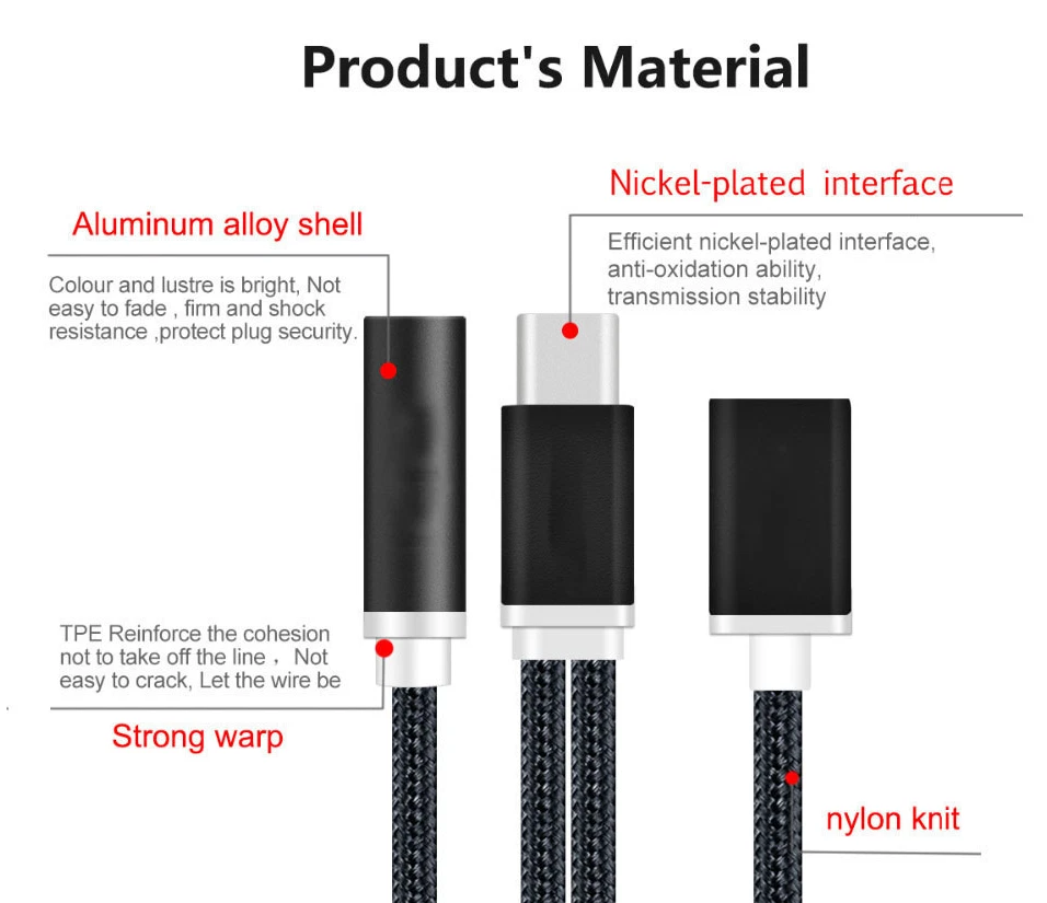 5Pack 2 in1 Type-C USB C to 3.5mm AUX Audio Headphone Jack Adapter Charger Cable - Image 4 of 4