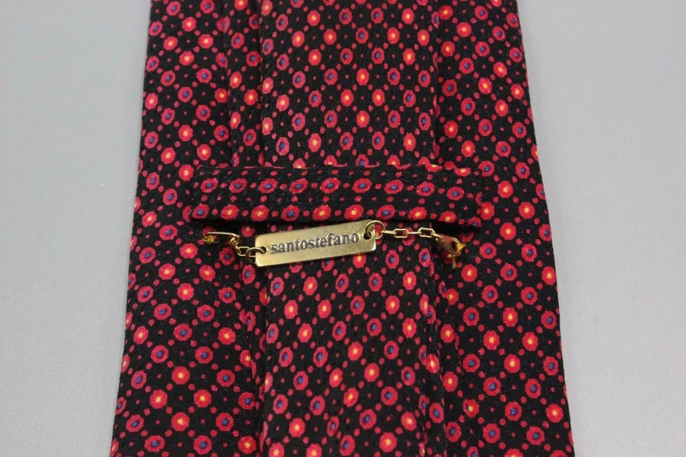 Gravata de seda SANTO STEFANO. Preto com vermelho amarelo azul geométrico 60" x 3,5" - Imagem 3 de 4