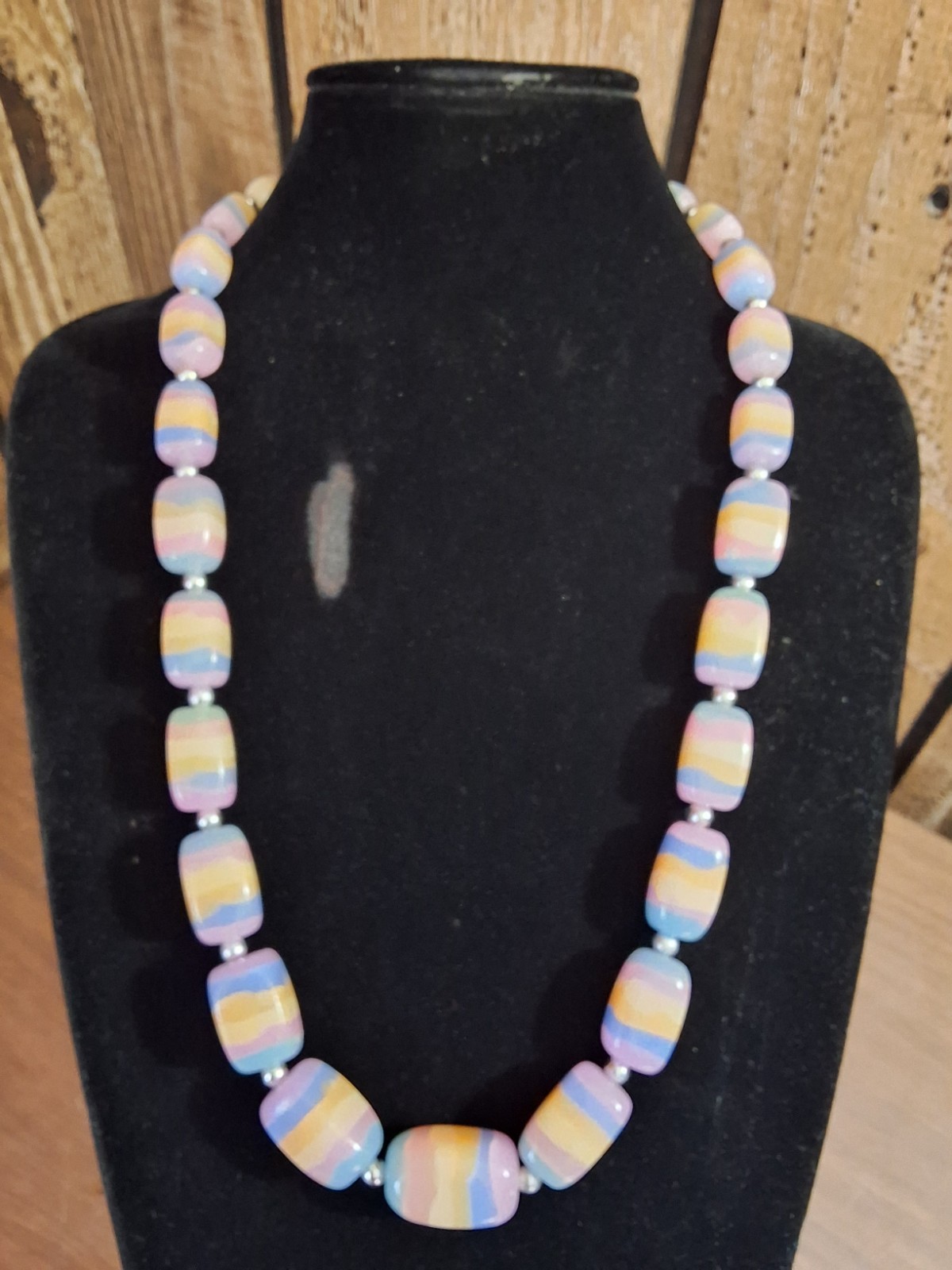 Happy multicolor rectangular necklace, blue, pink… - image 1