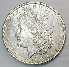 1897-P MORGAN SILVER DOLLAR IN HIGH-QUALITY CONDITION, EXCELLENT DETAIL FEATHERS