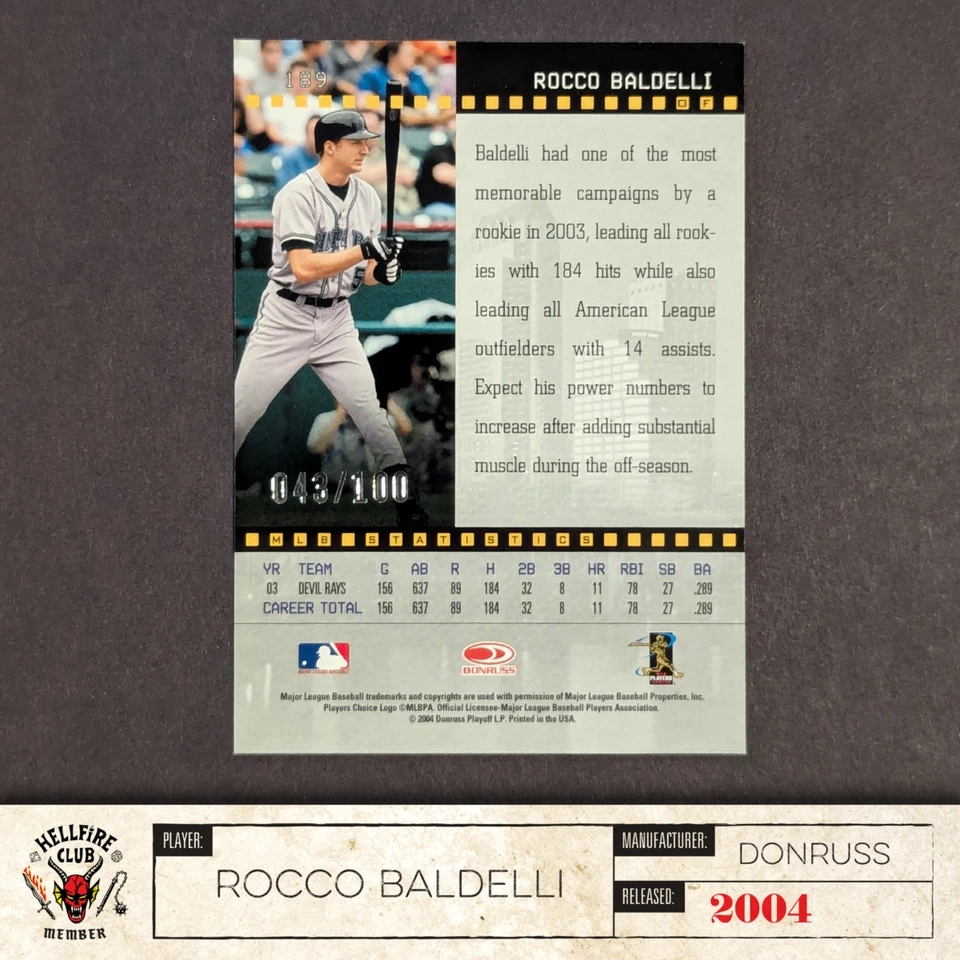 2004 Donruss Studio - Rocco Baldelli /100 Studio Proofs Silver (#189) - Image 4 of 4