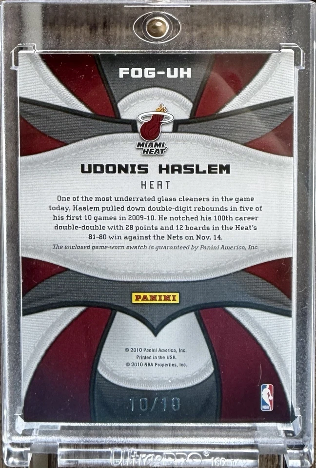 Parche usado para juegos Udonis Haslem Panini 2010 certificado 10/10 1/1 3 colores Miami Heat Foto 2 de 2