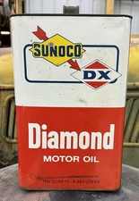 Vintage SUNOCO DX MOTOR OIL 2-1/2 Gallon 10 QUART Can Old PETROLIANA Empty