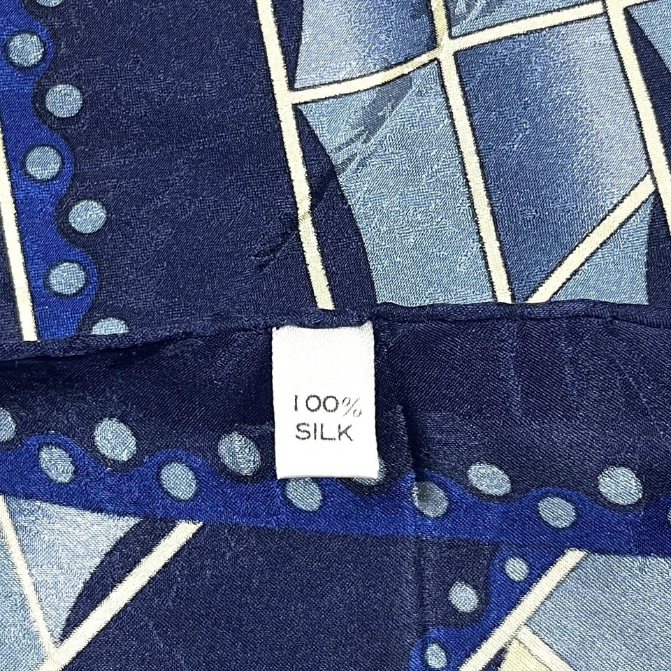 Pocket Square 100% Silk Blue & Gold Geometic Pattern Hand Rolled - Image 3 of 3