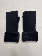 Woman  s Faux Fur Fingerless Half Finger Cable Knit Black Winter Gloves