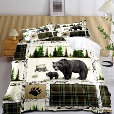 3PCS Rustic Cabin Bedding, Black Bear Comforter Set King Size, Country Lodge ...