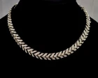 Lovely Vintage signed CORO Milk Glass Cream Enamel Gold Tone Panel Link Necklace