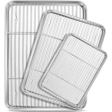Baking Sheet with Rack Set, Stainless Steel Cookie Sheet Baking Pans with Coolin