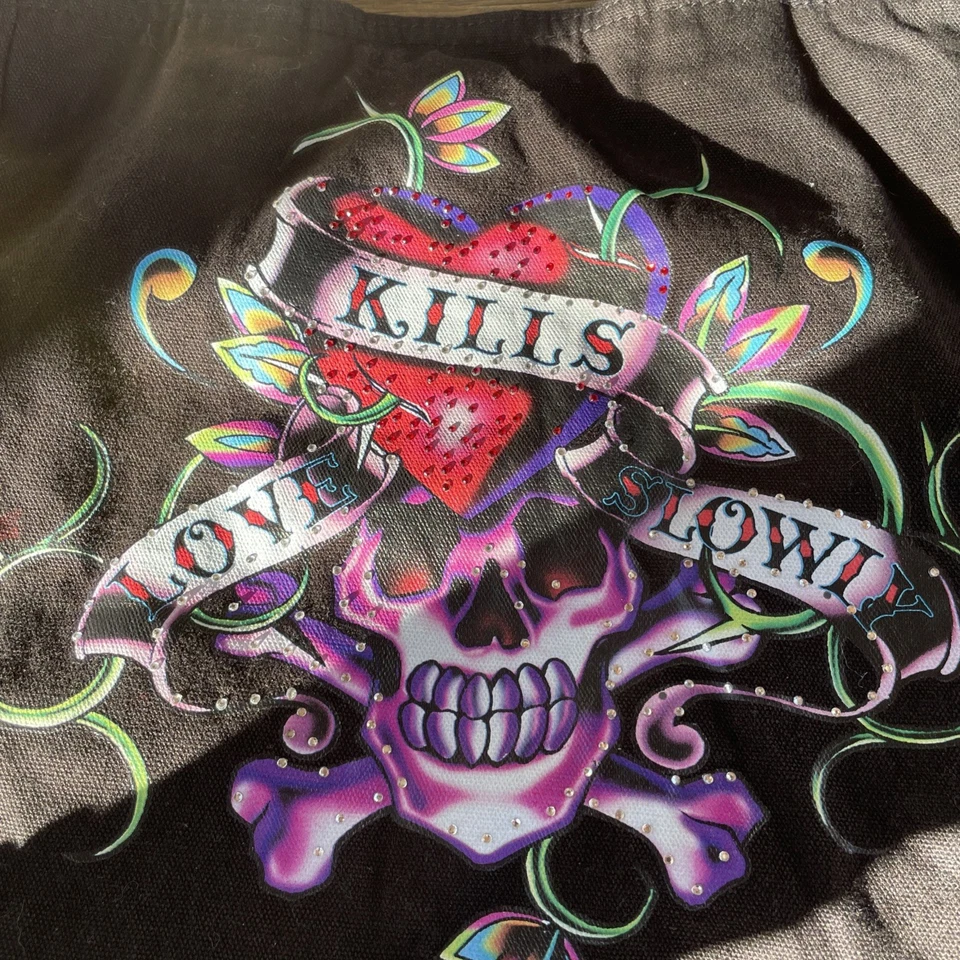 Bolso de Mano Ed Hardy Christian Audigier De Colección El Amor Mata Lentamente Tatuaje Calavera Bling Foto 2 de 4