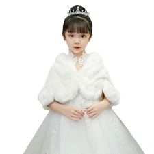 Girls Princess Faux Fur Winter Wraps Shawl Kids Bolero Cardigan Dress Coat We...