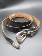 Vintage Rare Sterling Silver Buckle / Loop / End Tip Uniform Ranger Leather Belt