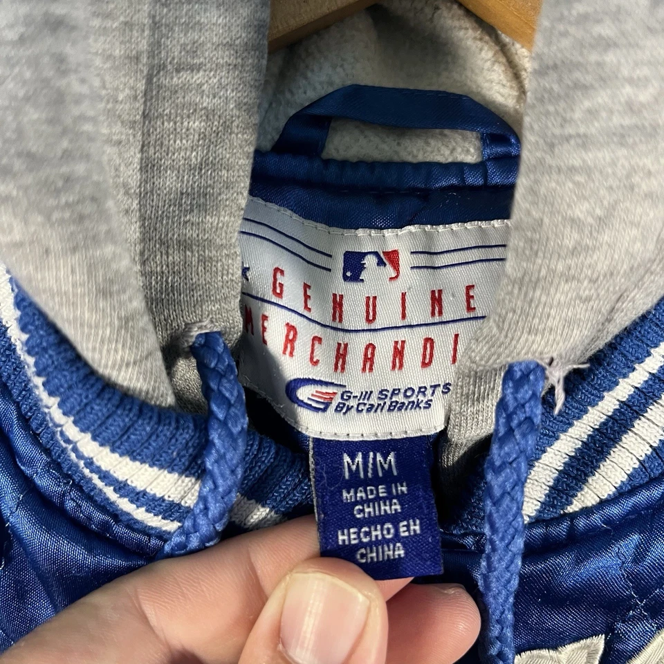 LA DODGERS Women’s Medium Blue Hooded Satin Bomber Varsity Jacket MLB Vtg 90s - Image 4 of 4