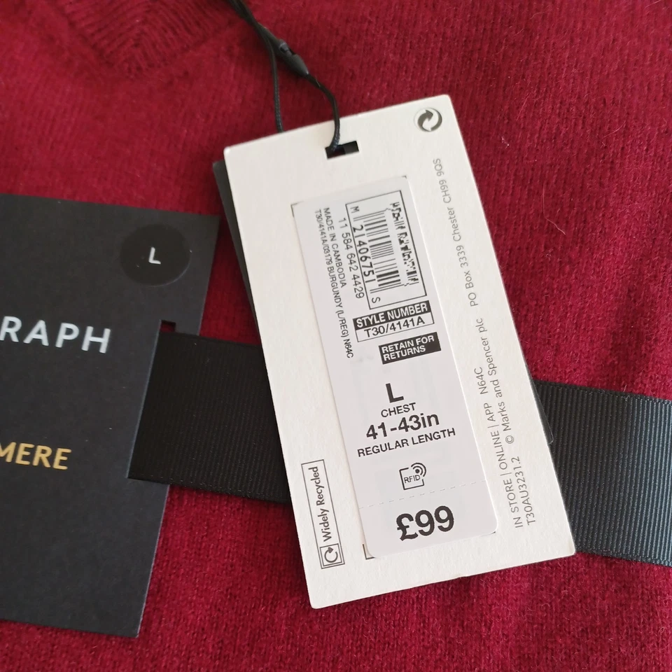 M&S Autograph Mens Cashmere Jumper Size L Burgundy - Image 2 of 4