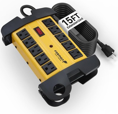 Fosmon 10-Outlets Heavy Duty Power Strip Metal Surge Protector Yellow/Black 