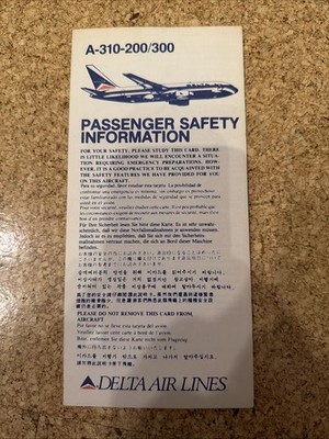 Delta Air Lines Airbus A310-200/300 Safety Card 10/91 Vintage 1991 Rare