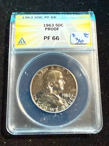 1963 FRANKLIN PROOF HALF DOLLAR  ANACS PF 66 730