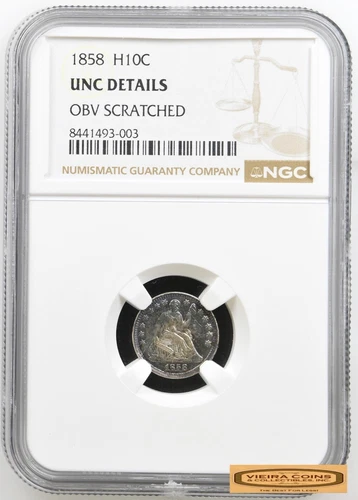 1858 Seated Liberty Half Dime, NGC UNC Details, OBV Scratched, Toned - #B58388