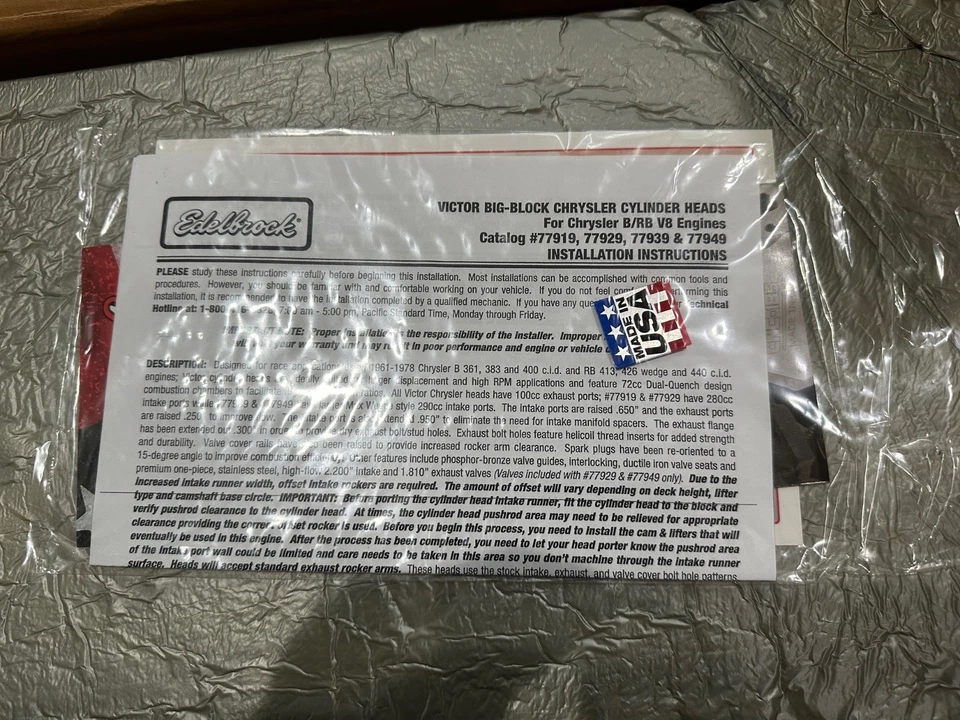 Edelbrock 77929 Victor RB/ B Big-Block Chrysler cabeça de cilindro com válvulas cada - Imagem 4 de 4