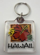 Vintage Hawaii Acrylic Keychain Red Hibiscus w/ Tag NOS Giftable