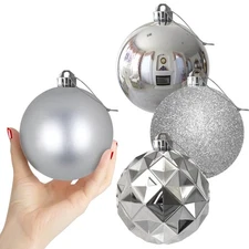 Silver 4.0" Large Christmas Balls - Christmas Tree Decoration Ornaments Shatt...