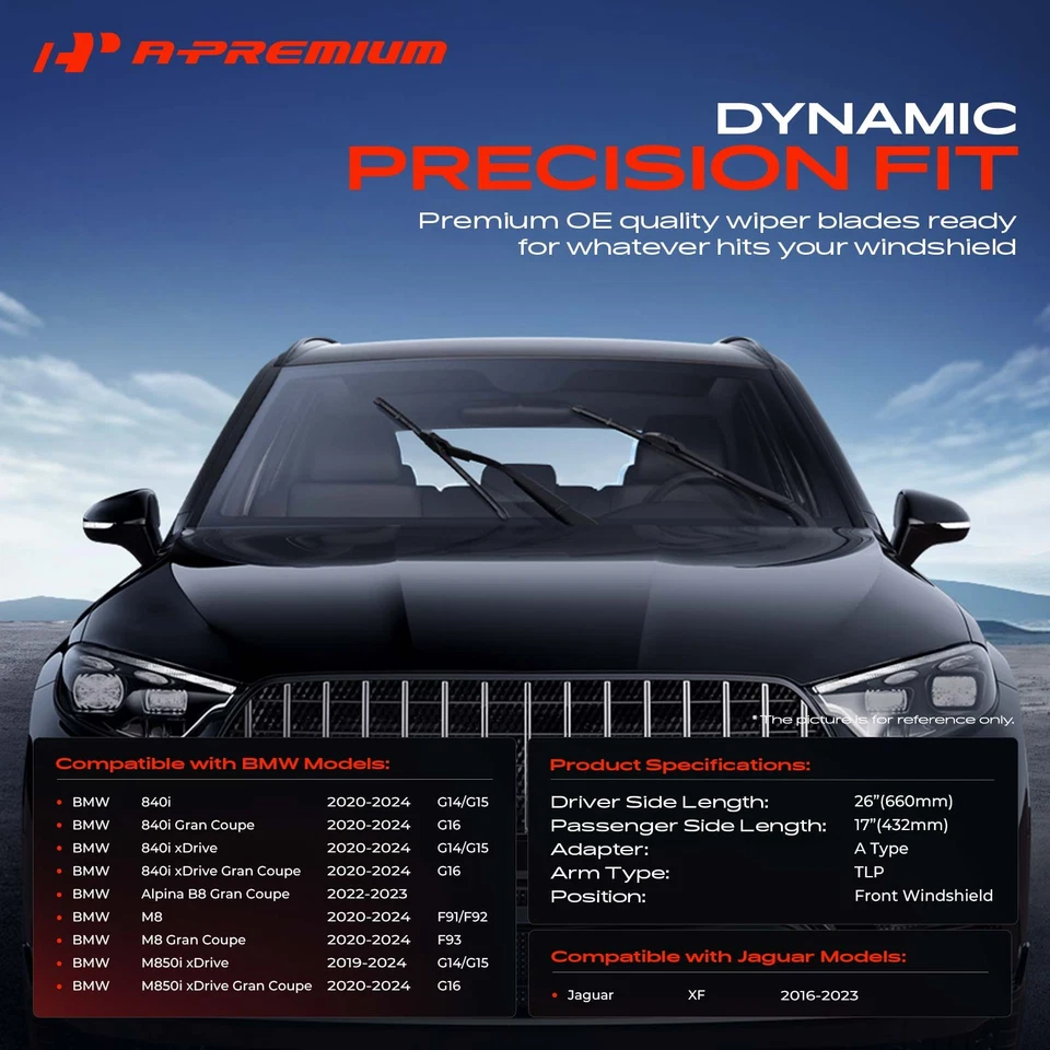 A-Premium 2x limpiaparabrisas delantero 26" y 17" para BMW 840i M8 Jaguar XF Foto 2 de 4