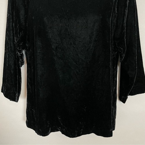 Vintage Crushed Velvet Top 3/4 Sleeves Blouse Semi-Formal Women Black Goth Glam - Picture 5 of 9
