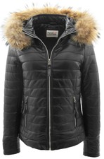 Womens Real Leather Puffer Coat Detachable Hooded Style Lucy Black