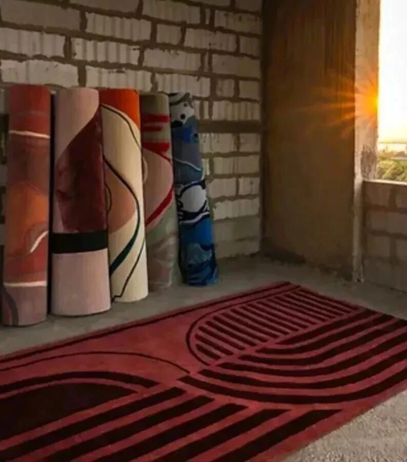 Modern Striped Rug Hand-Tufted 100% Wool Handmade Area Carpet for Home Decor - Image 2 of 3