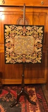 Victorian Mahogany Adjustable Queen Anne Fire Screen w Needlepoint ca 1880-1910