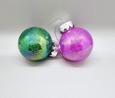 X2 Brightly Colored Homemade 2.36" Iridescent Glitter Ornaments Color Of Chocie