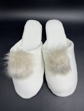 Pottery Barn Velvet Pom-Pom Slippers White/Pink Size L