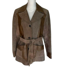 Ms. Pioneer Jacket Womens Size 16 Vintage Leather Suede Heavy Belt Button Front