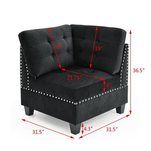 U shape Modular Sectional Sofa Two Single Chair/Two Corner/Two Ottoman Bk Velvet - Picture 10 of 11