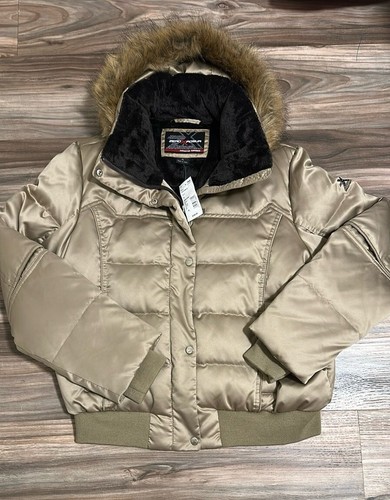 ZeroXposur women’s gold down puffer jacket with removable fur hood size XL NWT - Picture 4 of 9