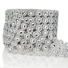 Bling Rhinestone Diamond Flower Shape Mesh Ribbon Wrap, Silver Acrylic Bling D..