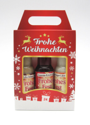 3er Likörbox ''Frohe Weihnachten'' Rot 2024, je 15%vol.-0,02l