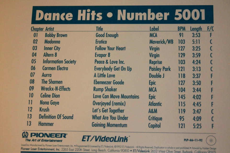 Pioneer Promo Laserdisc "Dance Hits" 2 disc ETV network Madonna, B. Brown, Snap. - Image 2 of 2