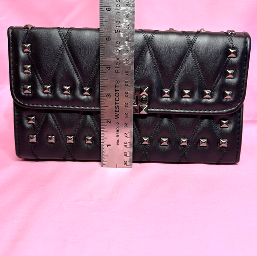 Y2K Look  Black Quilted Studded  Purse w/ Chain  Crossbody or Shoulder - Picture 5 of 11
