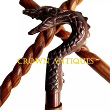 Antique Dragon Handle Spiral Wooden Walking Cane 37" For Grandpa/Dad/Halloween.