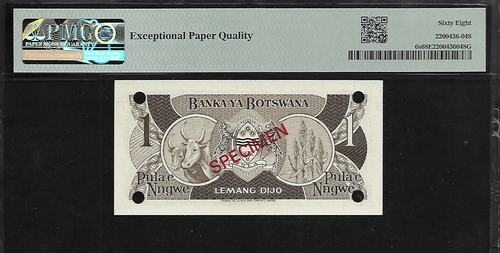 Botswana Specimen 1 Pula 1983 PMG 68 EPQ UNC P#6s PMG Population 2/0 - Picture 2 of 4