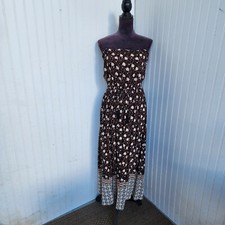 Harlow & Rose Women’s Maxi Dress Faux Wrap Print Black Brown Floral Strapless S