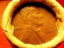 OLD ROLL LINCOLN WHEAT CENT PENNY 1909 VDB / 1909 END COINS SAN FRANCISCO WRAP.