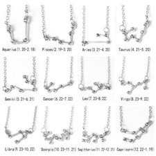 N011 Silver Tone Trendy Shiny Star Zodiac Sign 12 Constellation Pendant Necklace