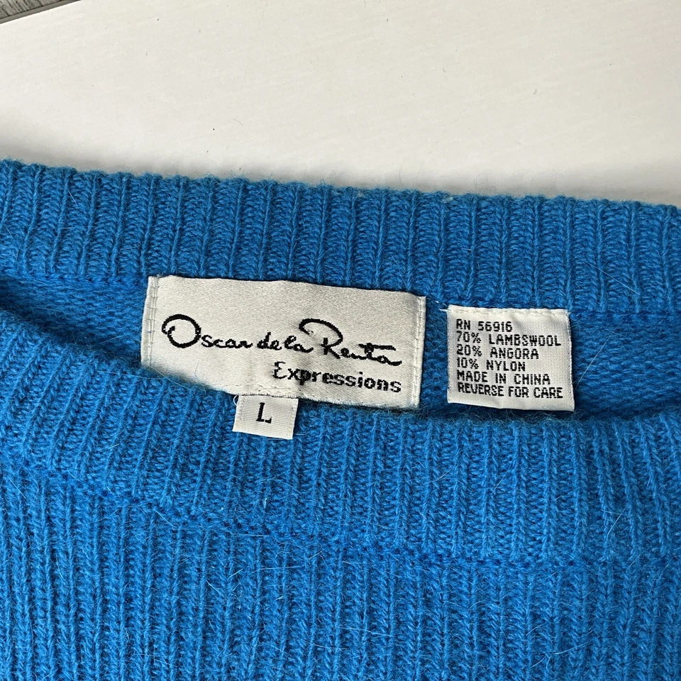 Pullover Oscar De La Renta Expressions Talla Grande Azul Lana de Cordero Mezcla Angora Foto 3 de 4
