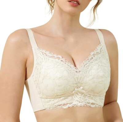 Ailivin Luxury Embroidery Minimizer Bra Full Coverage Lace Support Beige 46C