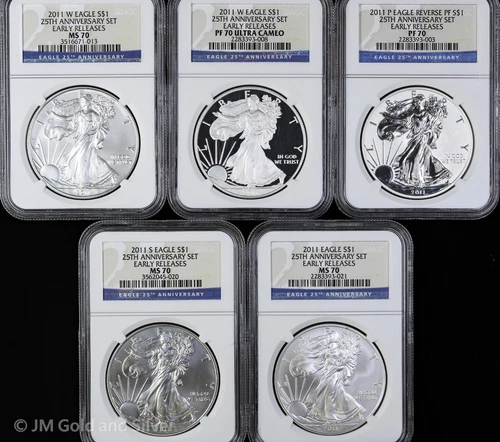 2011 W P & S $1 American Silver Eagle 5pc 25th Anniversary Set NGC MS PF 70 | ER