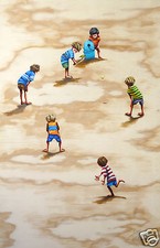 beach cricket art australia bondi kids art painting print coa  andy baker
