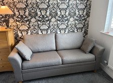 Grey Fabric Sofa Bed with Pull-Out Mattress, Solid Plain Pattern